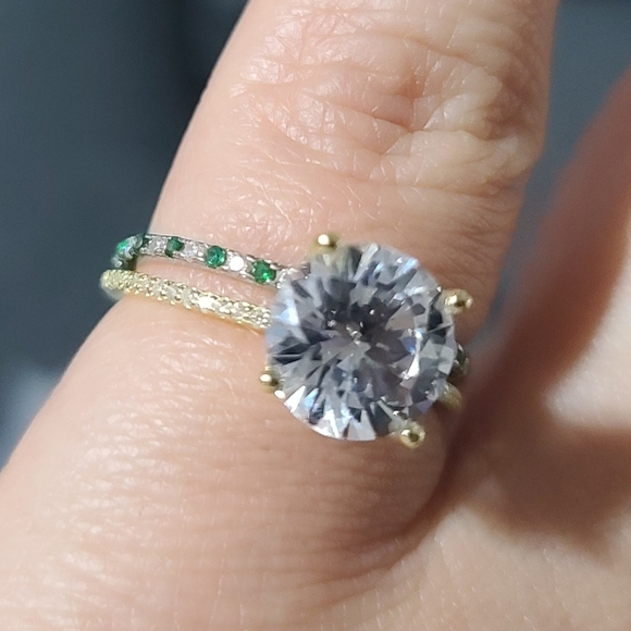 Green Clear Zircon Pave Sterling Silver Band Stackable Diamond Emerald Eternity - Picture 16 of 16